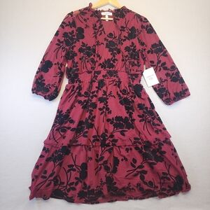 Harlow Rose Sheer Sleeve Velvet Burnout Floral Dress NWT Petite L Bohemian Midi
